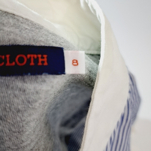 Harvey Faircloth‎ Seersucker Stripe Ruffle Cap Sleeve Button Front Top - Picture 8 of 10